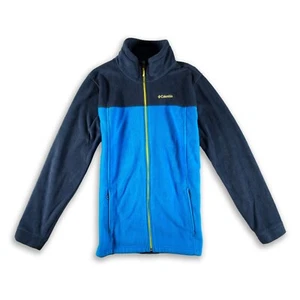 Columbia Fleece Jacket Kids Full Zip Navy Teal Blue Pockets XL 18/20 - Picture 1 of 19