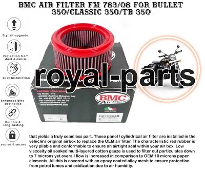 BMC 空气过滤器 FM 783/08 适用于皇家 ENFIELD 子弹 350 & 经典 350 & TB 350 — 第 1/4 张图片