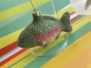 Vintage Blown Glass Frosted Ornament Fish Iridescent Scales Fisherman Fun - Picture 1 of 5