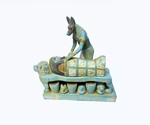 God Anubis Mummifying King Tutankhamun -Colored Stone Detailed Statue - Picture 1 of 18