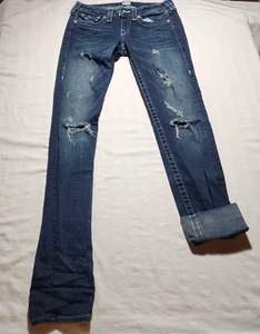 7 For All Mankind Hose Damen 27 Blau Denim Jeans Gürtelschlaufen Knopf Distressed - Bild 1 von 15