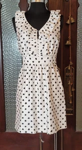 KATE SPADE NY 100% Silk Black & Ivory Dot Dress w/ Ruffle Front & Pockets! Sz 0 - Picture 1 of 13