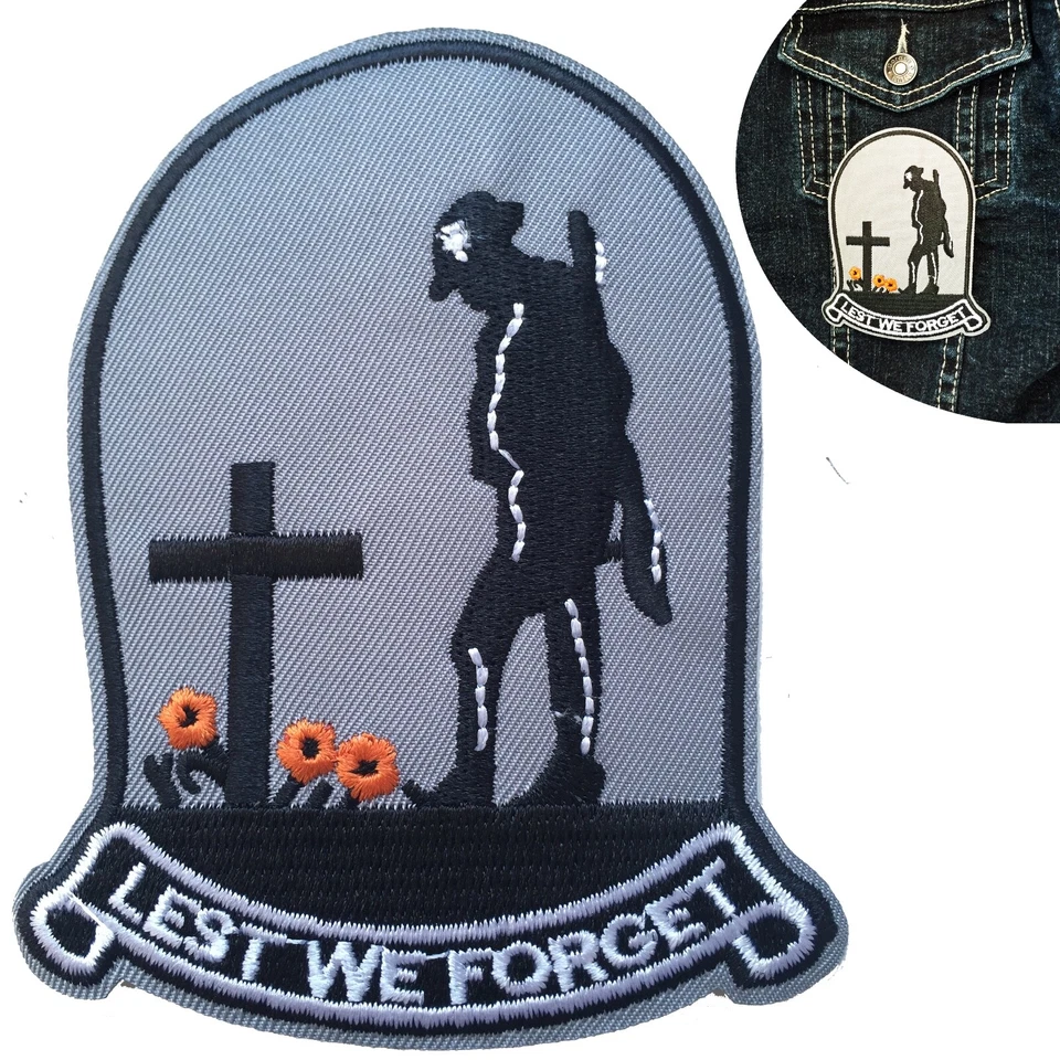 Lest we forget Iron on patch ANZAC remembrance day war WW1 WW2 iron-on patches - image 1 of 3