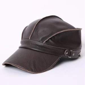 Men's Genuine Leather Hats Women Leisure Flat Cowhide Baseball Cap High Quality - Picture 1 of 8