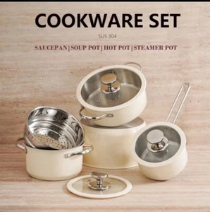 4 pcs Cookware Cooking Saucepans Pots Pan Set With Glass Lids - Picture 1 of 4