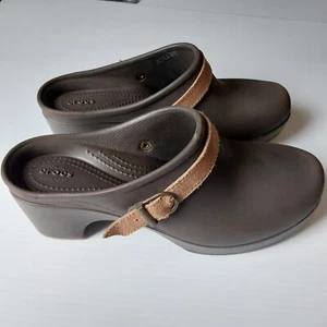 Crocs Womens Clogs Mules Dual Comfort Sarah Chocolate Brown Rubber Shoes Size 9W - Picture 1 of 9