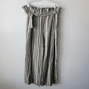 Banana Republic Damen Hose weites Bein Größe 16 gestreift mit Gürtel Leinenmischung - Bild 1 von 6