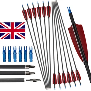 12X Carbon Arrows 30" SPINE 600 4" Turkey Feathers for Longbow Traditional Bow - Picture 1 of 11