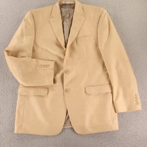 Chaps Jacket M Beige Tan Herringbone Self Stripe Polyester Linen Blazer 42R - Picture 1 of 16