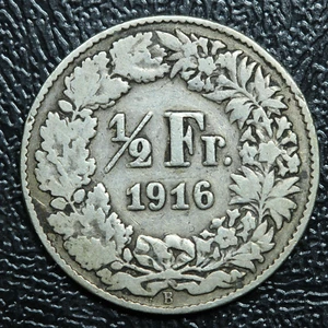 1916 B Switzerland 1/2 FRANC Silver KM#23 - Picture 1 of 2