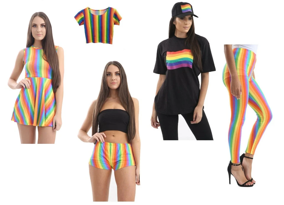 Damas Arco Iris Vestido a Rayas Leggings Lo último Pantalones Cortos Top Camisetas Orgullo Gay Foto 1 de 1