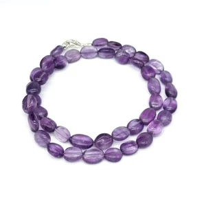 A+++ Dainty Amethyst Smooth Oval Gemstone Beaded Women Handmade Necklaces 18'' - Picture 1 of 18
