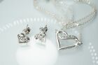 Pandora 925 Sterling Silver Ribbons Of Love Open Heart Crystal Necklace Earrings