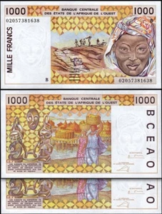 West African States, BENIN 1000 Francs 2002, UNC,2 Pcs PAIR, Consecutive,P-211Bm - Picture 1 of 4
