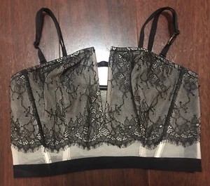 NWT $49.50 Victoria's Secret Black Mesh Corset Bustier Top Large - Picture 1 of 4
