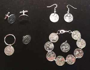 I/2 Shekel BRACELET EARRINGS CUFF LINKS KEY RING LAPEL-TIE TACK HIS HERS combo - Picture 1 of 3