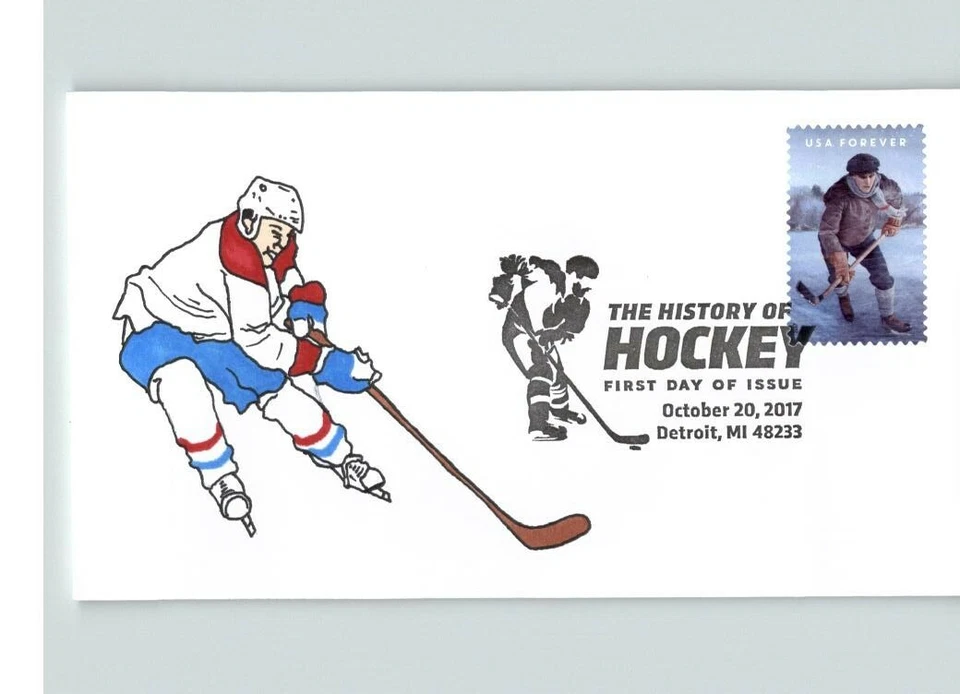 The History of HOCKEY, Hand Painted 2017 pic Ice Hockey Player, FDC - Image 1 of 1