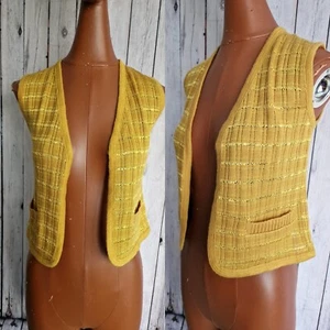 Novita Vintage Open Waistcoat -Sz XS- Gold Acrylic/Wool Knit Mint Cond 70s DB15 - Picture 1 of 10