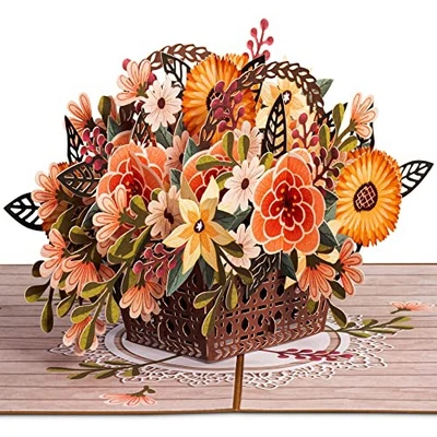  3D Rustic Flower Basket Pop Up Card, For Fall, Birthday, Thanksgiving,  - Image 1 of 4