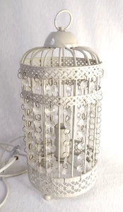 Birdcage Design Vintage Table Lamp Lantern Metal & Shabby Chic Crystals 30cm - Picture 1 of 15