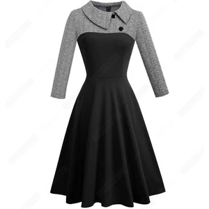 Abito da carriera a spina di pesce anni 50 swing linea A nero e grigio taglia 4 stile Hepburn - Foto 1 di 7