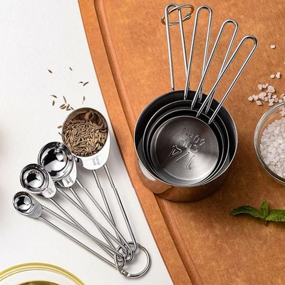 Stainless Steel Measuring Cups & Spoons Set - Stackable Set With Spout - Kitchen - Image 1 of 4