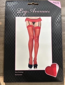 Leg Avenue Stocking transparente Strumpfhose in rot One Size Plus - Bild 1 von 3