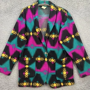 VTG Village Fair Aztec Print Blazer/Jacket Womens 1X One Button Western Fuzzy - Picture 1 of 11