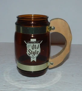 NEAT SIESTA WARE BROWN GLASS OLD STYLE BEER MUG WITH WOODEN HANDLE - Picture 1 of 4