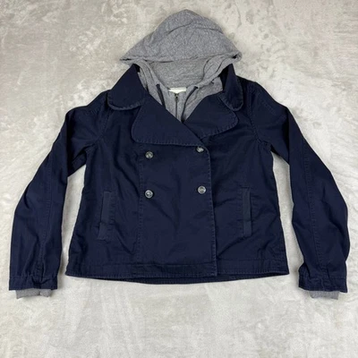 Abrigo Hei Hei Anthropologie Pea para mujer S con capucha gris marino chaqueta de doble botonadura Foto 1 de 4