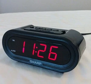 Sharp Digital Simple Basic AC Alarm Clock, Black Case with Red LED Display  - Picture 1 of 5