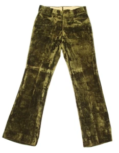 ELROY Vtg 70s Mens Velvet Velour Olive Green Wide Disco Slack Pants 31x42 /045 - Picture 1 of 7