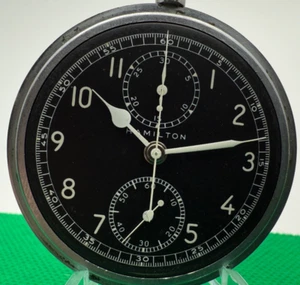 1943 Men's Hamilton Model 23 Military Chronograph Pocket Watch-Runs Great - Picture 1 of 10