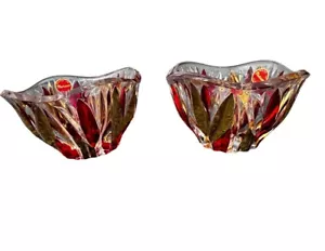 Juego de 2 platos de caramelo de vacaciones tazón de nuez de fuego dorado rojo de vidrio artístico de Murano Italia - Imagen 1 de 11