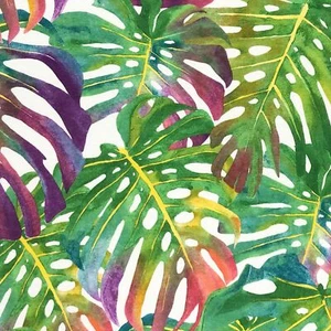 Cotton Rich Linen Look Fabric Multi Tropical Palm Leaves Upholstery Curtain - Picture 1 of 6