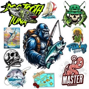 Fishing logo Stickers saltwater lure sailing boat decals Waterproof tackle box - Picture 1 of 60