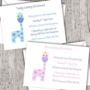 Personalised Christening Invitations - Baptism/Holy Communion/Boy/Girl (Giraffe) - Picture 1 of 3