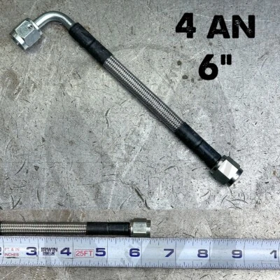 VALEX RACING 6" Stainless Steel Braided Hydraulic Line (-4AN 90 Degree to -4AN Straight)