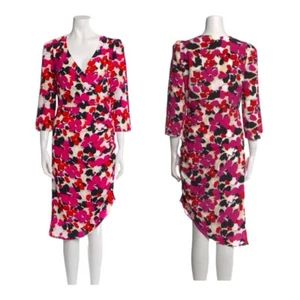 MILLY Size 4 Eleanora Floral Printed Wrap Silk Midi Dress Lined New - Picture 1 of 18