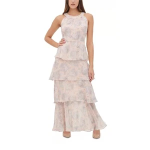 TOMMY HILFIGER Floral-Print Tiered Maxi Halter Neck Dress 6 - Picture 1 of 2