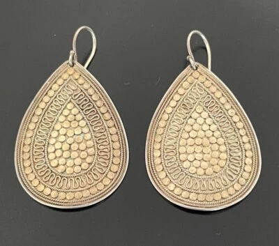 Brincos de arame francês Anna Beck prata esterlina 18k dois tons com miçangas lágrima - Imagem 1 de 3