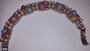 Vintage Embellished Fancy Panel Link Bracelet 7 In - Picture 1 of 5