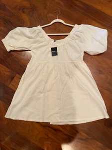 F21 White Linen Blend Dress Sz M NWT Can fit for Maternity - Picture 1 of 6