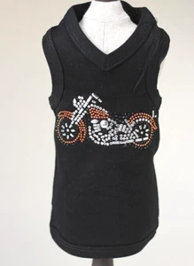 Canottiera Cane Cucciolo Camicia Moto Taglia Small Nera Perline Strass Bling NUOVA - Foto 1 di 2