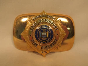 Vintage EAST NORTHPORT NY New York Fire Department Commissioner Belt Buckle NYFD - Picture 1 of 4