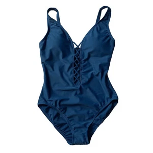womens one piece swimsuit plunge lace-up bathing suit comfortable swimwear - Picture 1 of 5