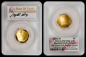 2014-W Gold $5 Baseball PCGS PR70DCAM - GAYLORD PERRY -SF Giants #36 Ret. Jersey - Picture 1 of 3