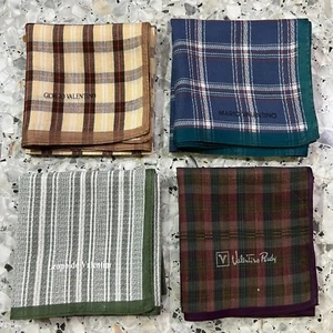 4 CLASSIC ART HANKY COTTON MEN POCKET SQUARE17" BLUE GREEN BROWN STRIPED CHECKED - Picture 1 of 6