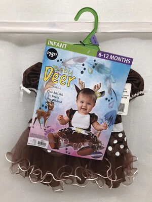 Bebé Niñas Ciervo Halloween Disfraz Infantil 6-12 Meses Juego de 2 Piezas Marrón Blanco NUEVO Foto 1 de 4
