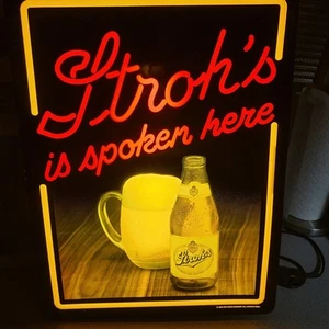 Letrero iluminado vintage de plástico Stroh's Beer "Strohs Spoken Here" 1986 - Imagen 1 de 3